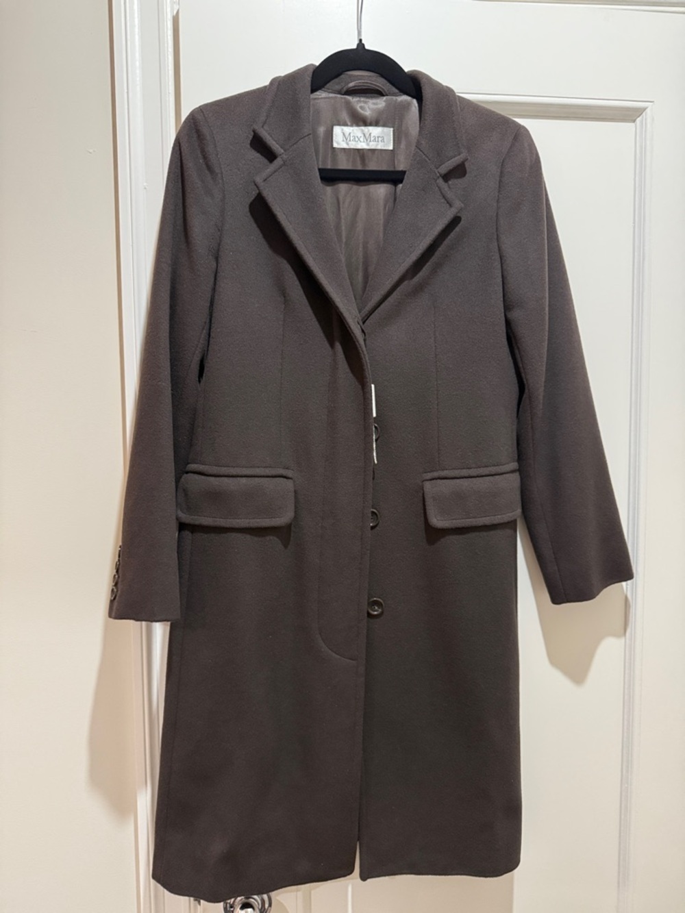 NEW Max Mara Wool Angora Coat Buttons Dark Chocolate Brown Size 2 Made In Italy